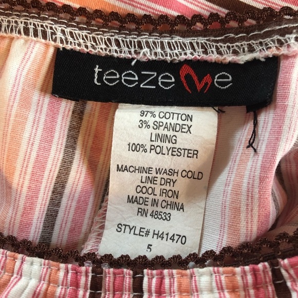 Teeze Me strapless pink brown orange striped Dress size 5 - Picture 5 of 8